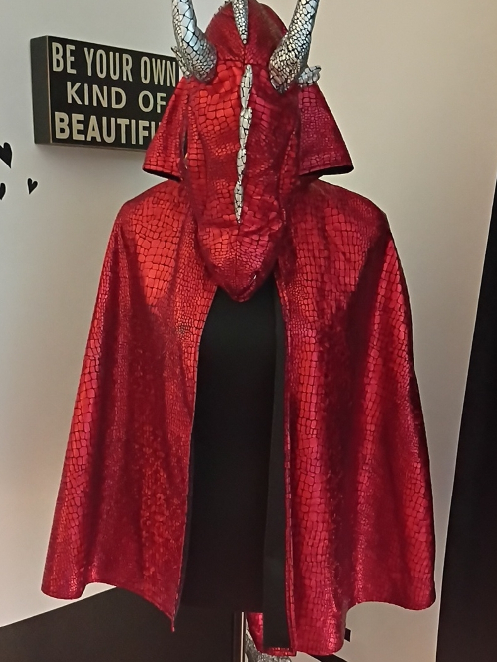 Kids Red Dragon-Scale Hooded Cape